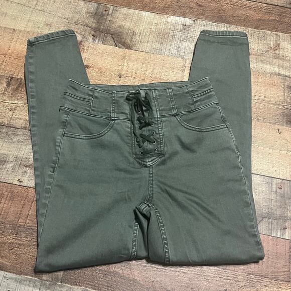 We the Free | Free People Women's Olive Green Lace Up Skinny Jeans Sz 27 - Picture 1 of 5